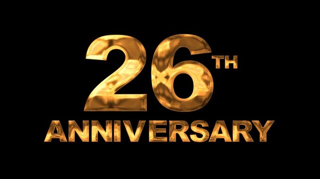 26th anniversary text animation in gold. Ideal for anniversary messages, celebration videos, event promotions, and milestone recognition projects.