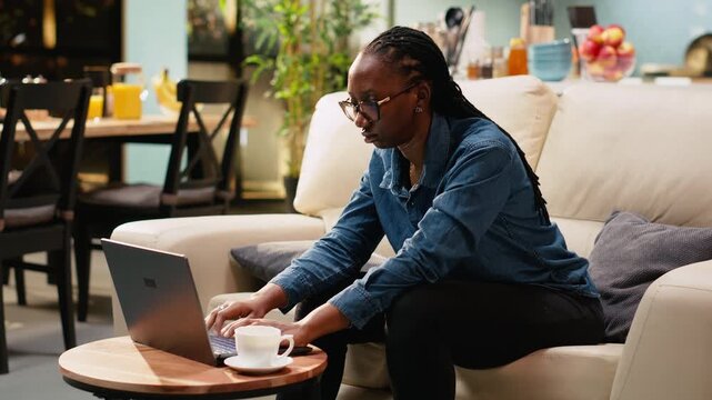 Disoriented woman being preoccupied with task apprehension at home