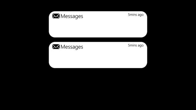 New message chat alert notification box mobile phone pop up with slide out, sign icon message animation on transparent background, 4k video