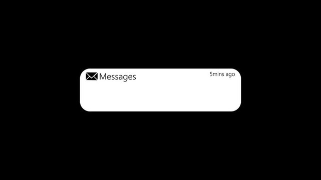 New message chat alert notification box mobile phone pop up with slide out, sign icon message animation on transparent background, 4k video