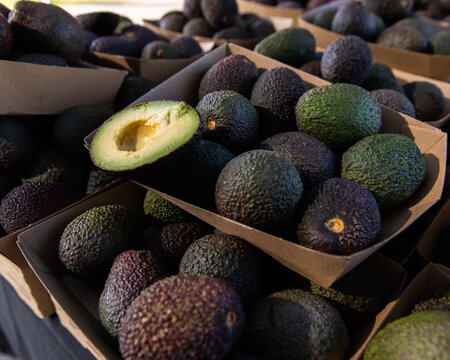avocados on display at a local market