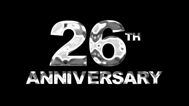 26th anniversary text animation in silver. Ideal for celebratory videos, anniversary announcements, and corporate milestone presentations.
