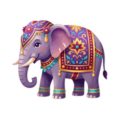 Fototapeta premium Charming Ornate Indian Elephant Illustration Adorned with Traditional Decorative Patterns and Floral Motifs in Vibrant Purple and Gold