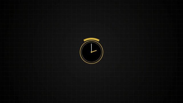 Minimalist gold alarm clock timer graphic animation counting down time on a dark textured background