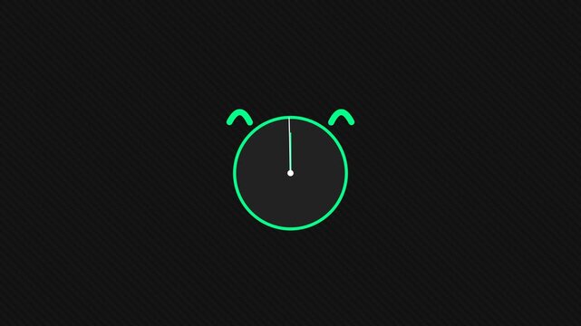 Cute alarm clock animation with minimalist green design rotating hands against dark background vector