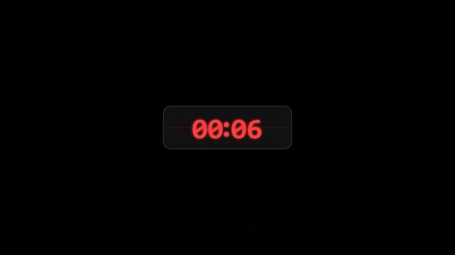 Countdown timer with glowing red digital numbers counting down from ten to zero on a dark background