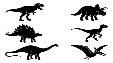 Collection of Dinosaur Silhouettes Isolated on White Background © umar