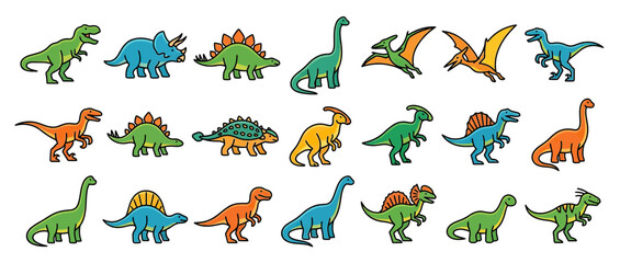 Obraz premium Collection of cartoon dinosaurs isolated on transparent background