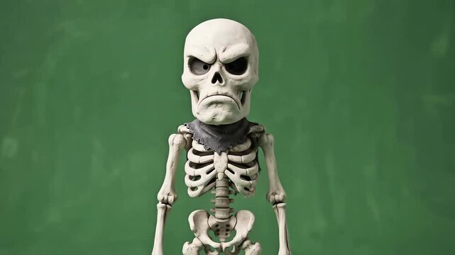 Grim skeleton waiting in a professional studio setup for a stylized animation character design project