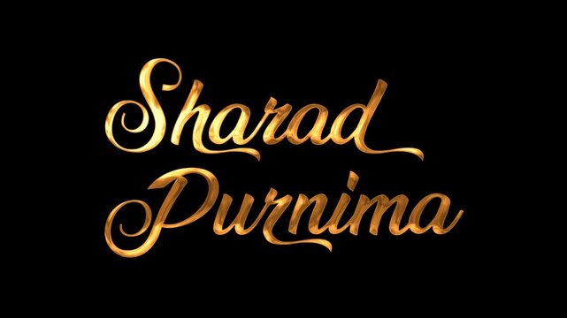 Sharad purnima text animation in gold. Perfect for digital invitations, social media posts, and festive videos.