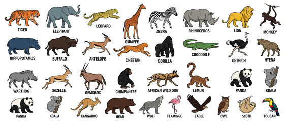 Fototapeta premium Collection of Diverse Animals Isolated on Transparent Background