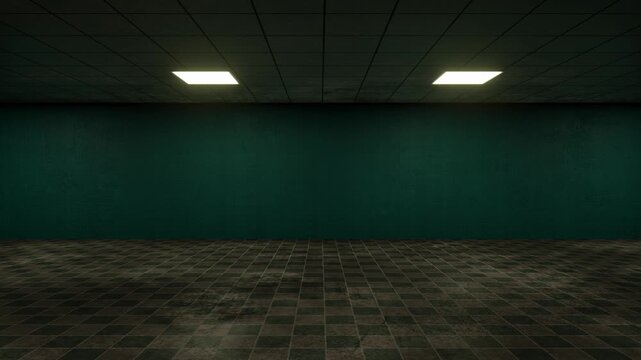 The Creepy Eye Monster in the Old Liminal Corridor Lays an Ambush and Attacks With A First‑Person Perspective. Horizontal Video. 3D Animation Render