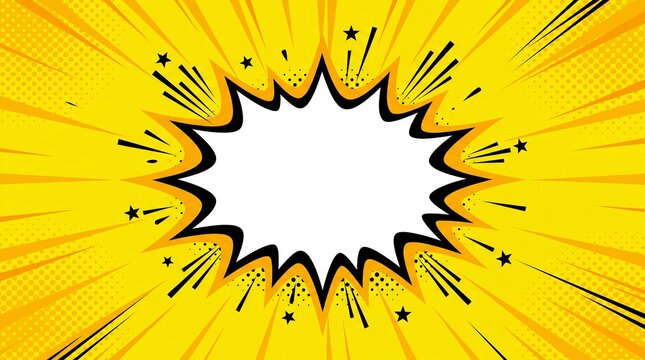 Explosive comic book speech bubble with yellow background and halftone pattern