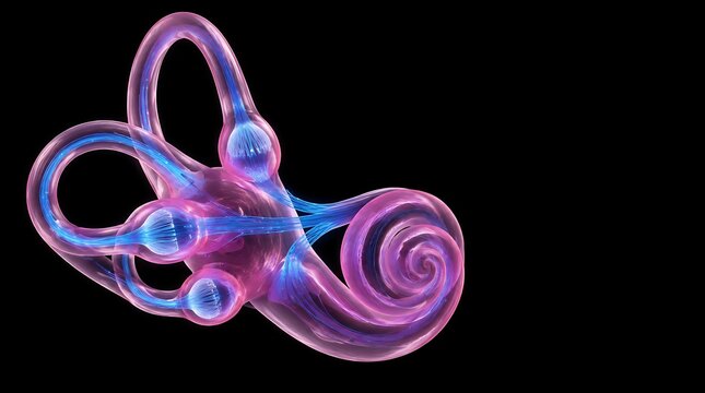 3D visualization of the human inner ear labyrinth and cochlea structure.