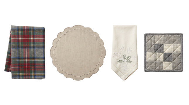 plaid towel placemat napkin and potholder isolated on transparent background png