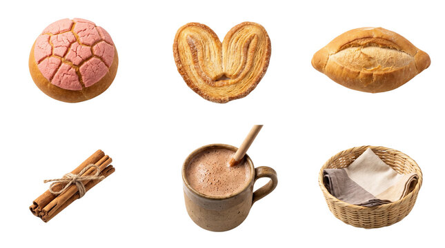 Mexican pan dulce and hot chocolate isolated on transparent background png