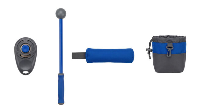 blue dog training tools clicker stick dummy treat pouch isolated on transparent background png