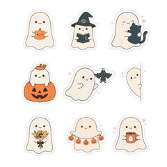 Fototapeta premium CUTE HALLOWEEN GHOST EMOTICON SET