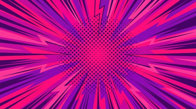Comic Style Radial Speed Lines and Lightning Flash Action Background in Purple and Pink Tones