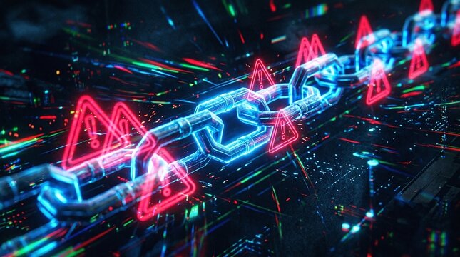 Abstract glowing chain links representing blockchain technology and digital security networks
