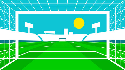 Obraz premium Digital Illustration of a Football Stadium Field View from the Goal Net Area