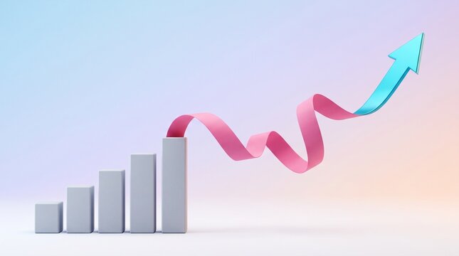 Growth chart with pink ribbon and blue arrow 3d rendering