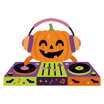 Halloween Pumpkin DJ Party Vector Illustration