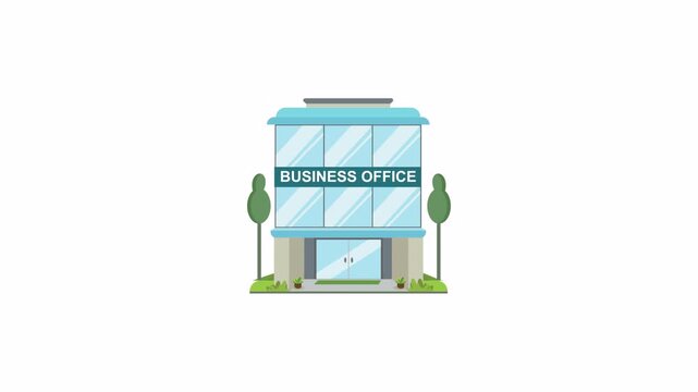 Modern blue glass office building with green tree landscape, suitable for architectural firms, real estate, business presentations, and urban development projects.