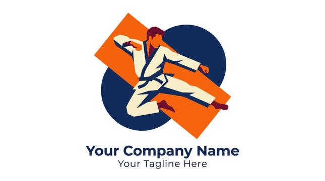 Karate fighter in action, dynamic pose, martial arts logo concept
