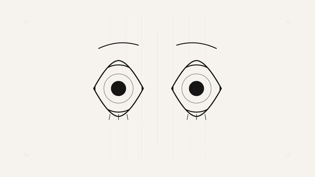 Pair of geometric eyes staring forward with symmetrical shapes and minimalist black line work.