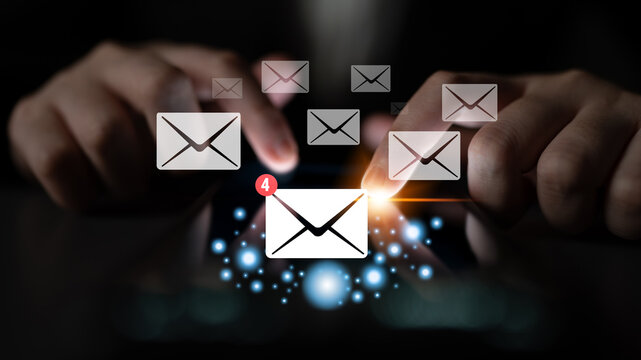 An email inbox with a new message notification alert. A concept of digital communication, correspondence, and unread electronic mail. Motif