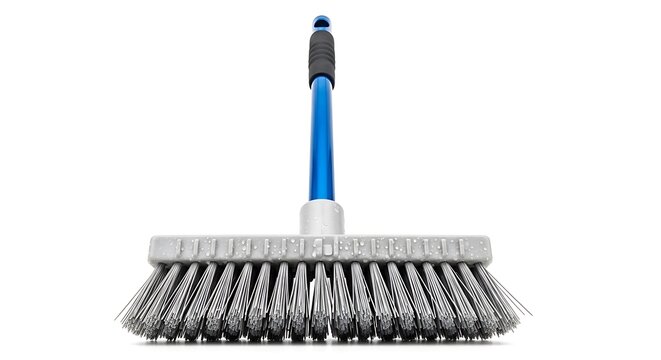 Push broom cleaning tool with blue handle isolated