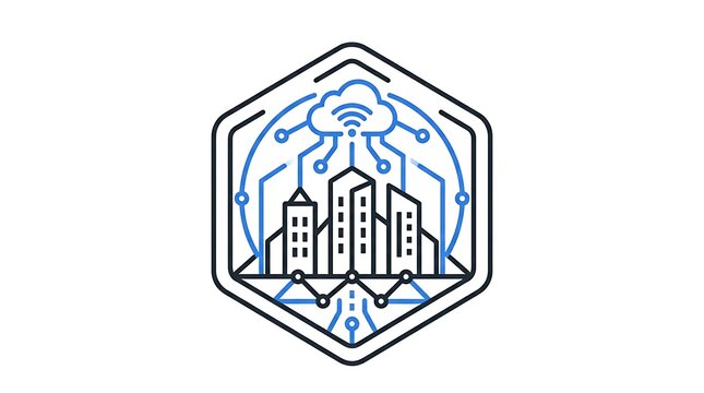 Smart city data network technology icon design