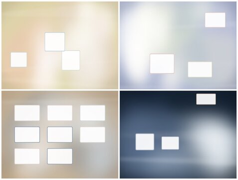 A series of blurred gradients with subtle glowing rectangular placeholders creates a tranquil, modern backdrop for presentations, banners, or web layouts.