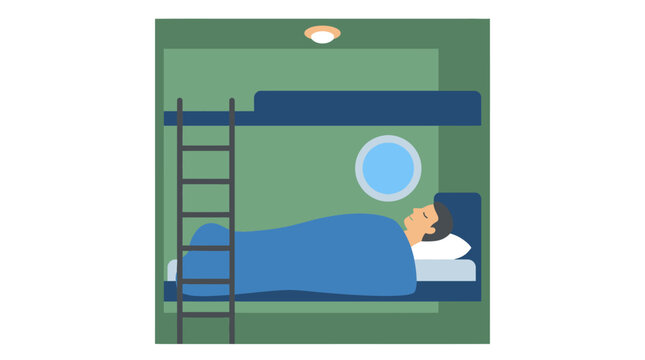 Man Sleeping in Bunk Bed Cabin with Porthole