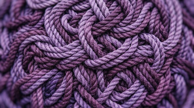 Thick purple rope coiled into woven pattern detailed macro view
