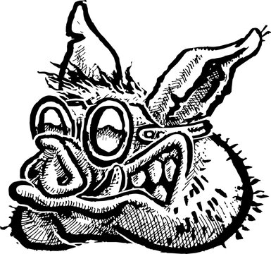 sketchy logo illustration of a motorhead hog/pig with goggles - hotrod style cartoon 