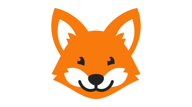 Cute cartoon fox face illustration, orange animal head with big ears, simple vector art