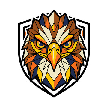 Geometric Eagle Head Mascot Logo on Shield Emblem