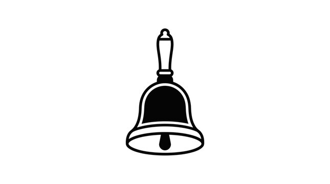 Black and white vector illustration of a classic hand bell icon.