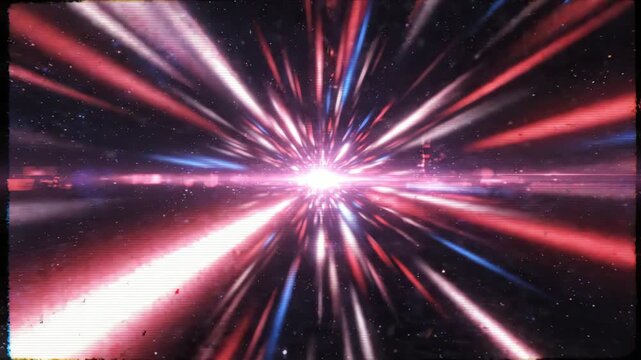 Abstract hyperspace warp speed travel with red and blue light rays