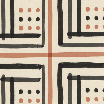 Geometric Grid Pattern with Hand Painted Lines and Dots