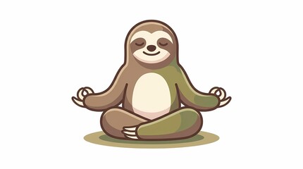 Fototapeta premium Cute cartoon sloth character sitting in lotus pose meditating.