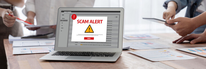 Cyber security software show alert of cyber attack for protection brisk. Danger from virus, phishing and cyber fraud. © InfiniteFlow