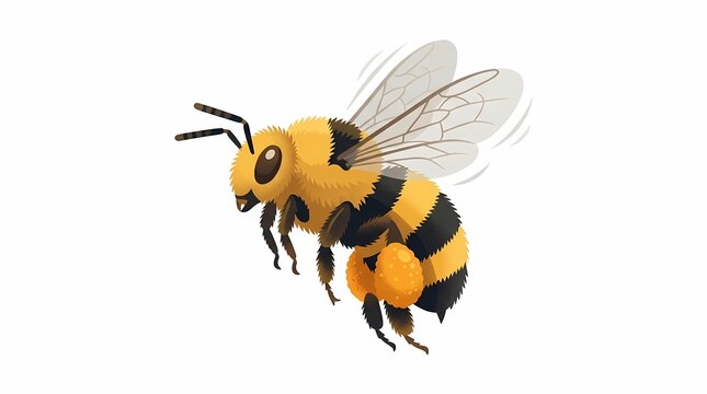 Flying honey bee illustration on white background.