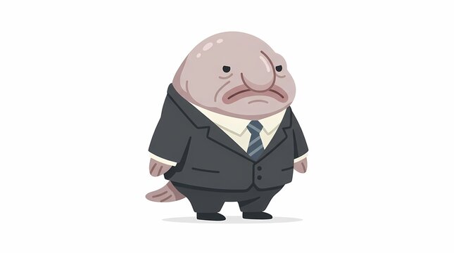 Funny cartoon blobfish wearing a business suit and tie.