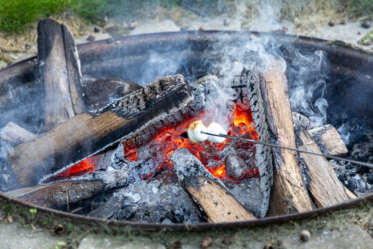 Roasting marshmallows over a campfire