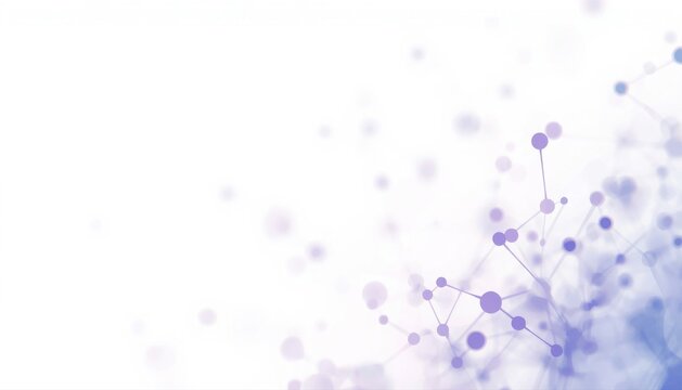 Purple abstract molecular structure and network pattern with purple background digital network data visualization science research abstract design chemistry technology scientific