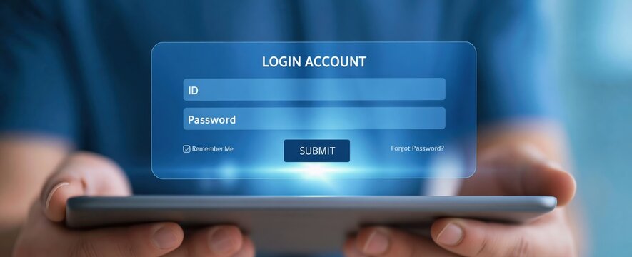 Login account interface on smartphone with password form and submit button, digital security concept