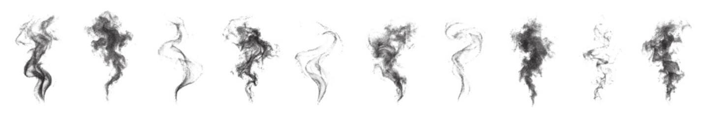 Obraz premium Set of Grainy Spray Stipple Smoke Effects with Rough Speckled Texture and Organic Wispy Forms, Vector Illustration